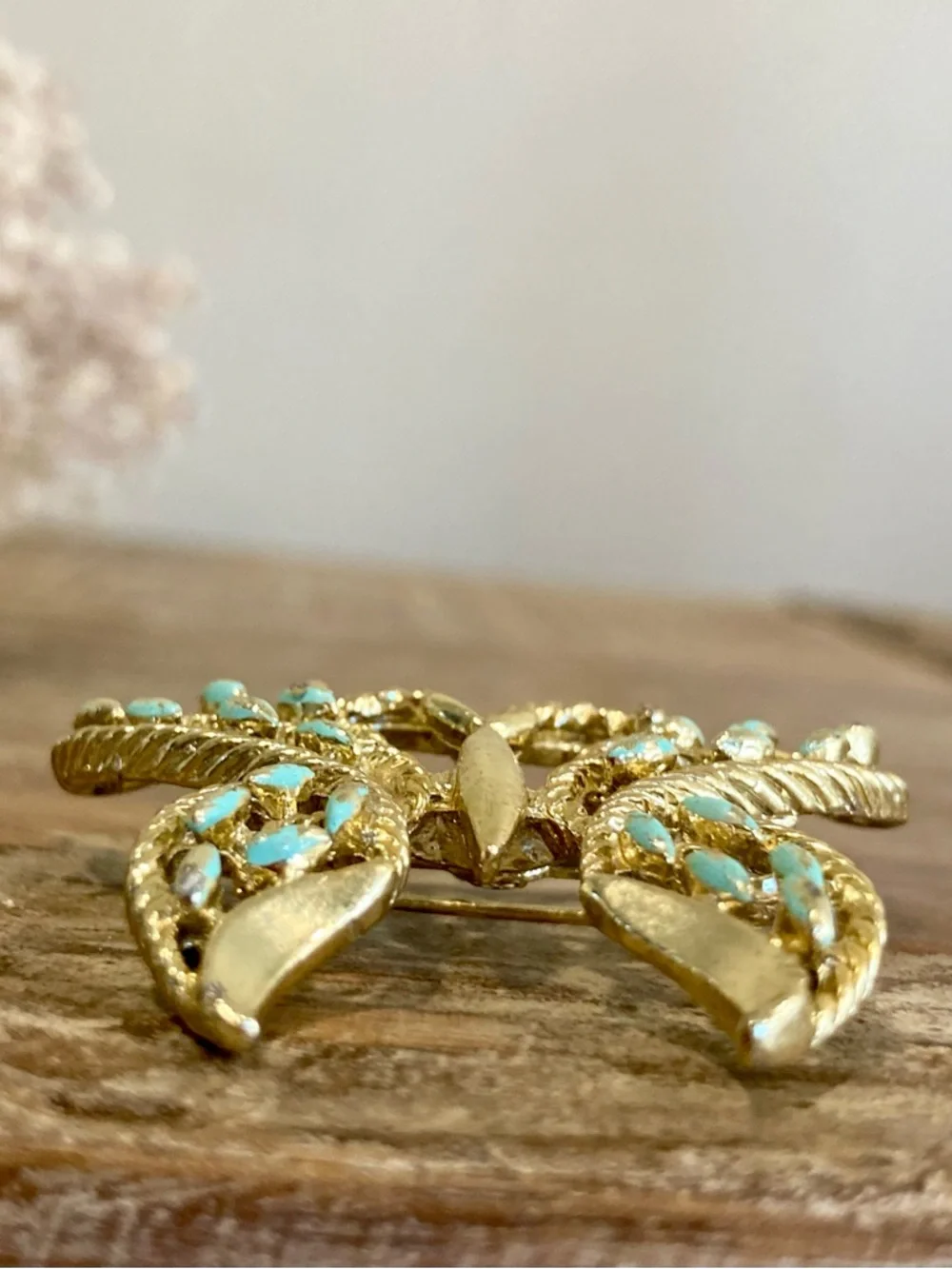 Vintage Gerry’s Gold Tone and Light Turquoise Colored Butterfly Brooch / Pendant